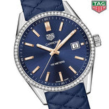 Tag Heuer Carrera Quartz 39mm Diamond Blue Dial Blue Leather Strap Watch for Women - WAR1114.FC6391