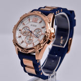 Guess Interpid White & Rose Gold Dial Blue Silicone Strap Watch For Women - W0325L8