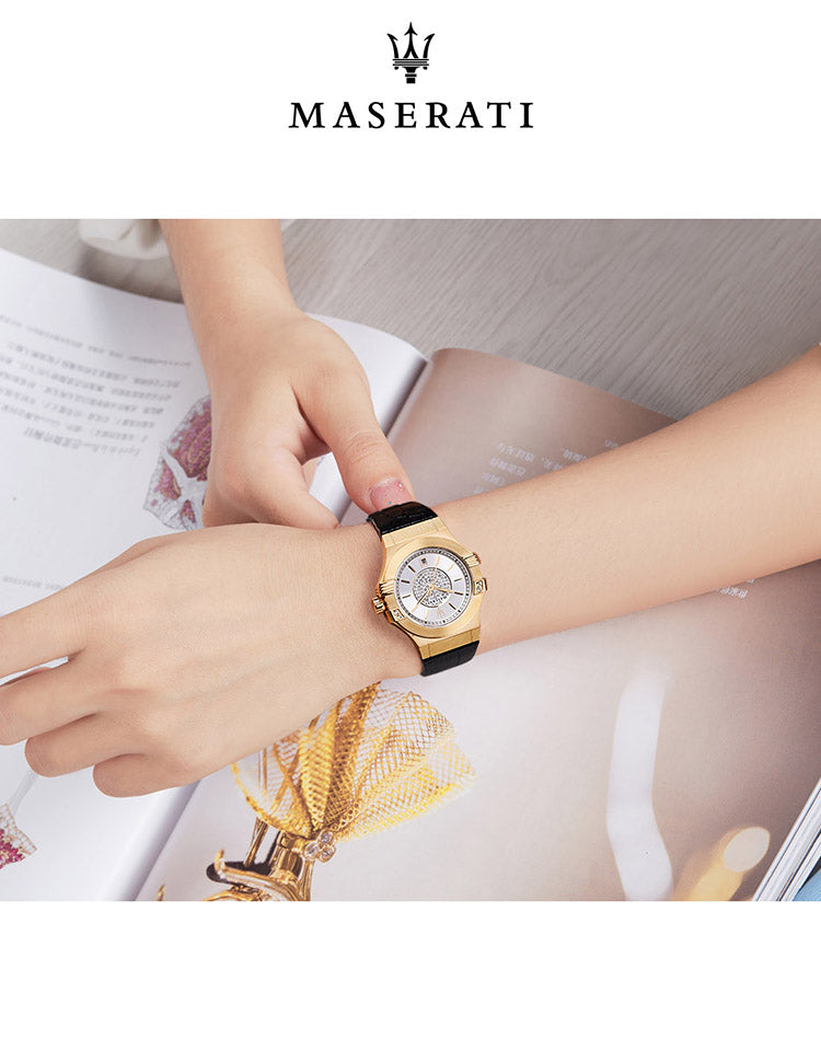 Maserati Potenza 35mm Diamond Silver Dial Black Strap Watch For Women - R8851108505