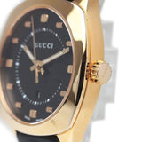 Gucci GG2570 Black Dial Black Leather Strap Watch For Men - YA142310