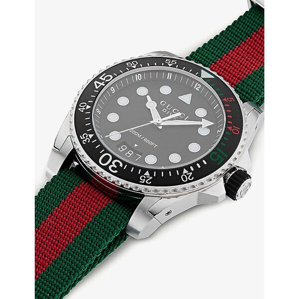 Gucci Dive Black Dial Red & Green Nylon Strap Watch For Men