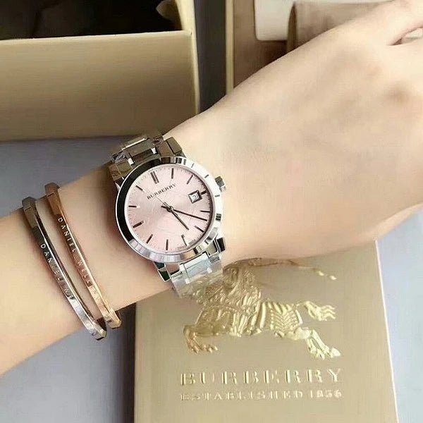 Burberry The City Pink Dial Silver Steel Strap Watch for Women