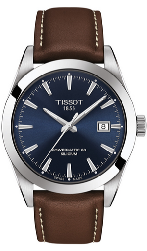 Tissot Gentlemen Powermatic 80 Silicium Blue Dial Brown Leather Strap Watch For Men - T127.407.16.041.00