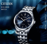 Citizen Eco Drive Blue Dial Silver Steel Strap Watch For Men - BM7250-56L