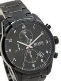 Hugo Boss Skymaster Chronograph Black Dial Black Steel Strap Watch for Men - 1513785