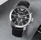 Emporio Armani Classic Chronograph Black Dial Black Leather Strap Watch For Men - AR0431