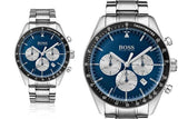 Hugo Boss Chronograph Blue Dial Silver Steel Strap Watch for Men - 1513630