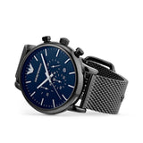 Emporio Armani Chronograph Blue Dial Gun Metallic Mesh Bracelet Watch For Men - AR1979