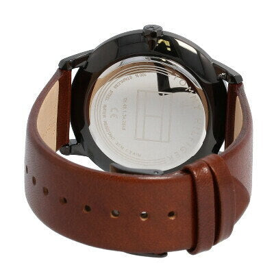 Tommy Hilfiger Hunter Black Dial Brown Leather Strap Watch for Men - 1791604