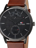 Tommy Hilfiger Hunter Black Dial Brown Leather Strap Watch for Men - 1791604