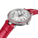 Tissot Bellissima Small Lady Crystals Mother of Pearl Dial Red Leather Strap Watch For Women - T126.010.66.113.00