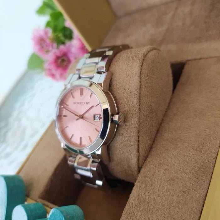 Burberry The City Pink Dial Silver Steel Strap Watch for Women