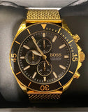 Hugo Boss Ocean Edition Black Dial Gold Mesh Bracelet Watch for Men - 1513703