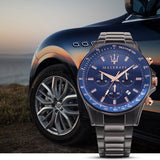 Maserati SFIDA Chronograph Blue Dial Grey Steel Strap Watch For Men - R8873640001