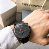 Emporio Armani Aviator Grey Dial Grey Leather Strap Watch For Men - AR11168