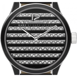 Marc Jacobs Lidia Stripe Glitz Black Dial Black Leather Strap Watch for Women - MBM1166