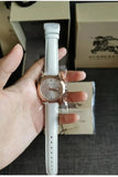 Burberry The City Silver Diamonds Dial White Leather Strap Watch for Women - BU9130