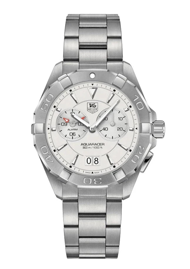 Tag Heuer Aquaracer Quartz Chronograph White Dial Silver Steel Strap Watch for Men - WAY111Y.BA0928