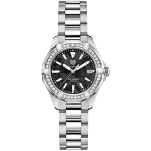 Tag Heuer Aquaracer Quartz Diamonds Black Dial Silver Steel Strap Watch for Women - WAY131P.BA0748