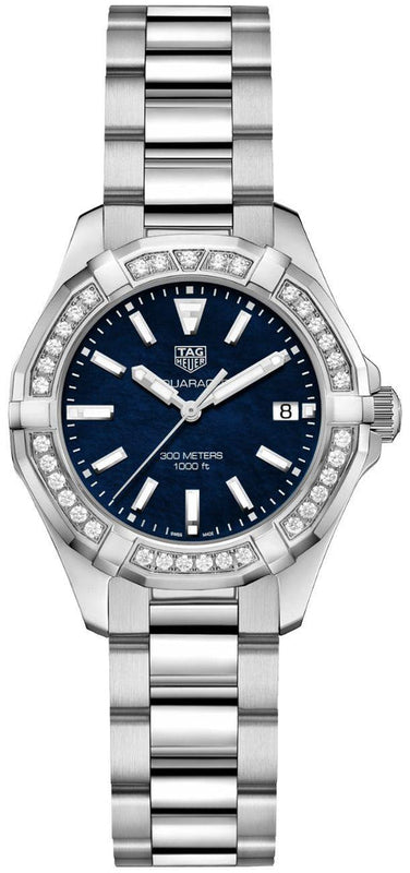  Tag Heuer Aquaracer Quartz 35mm Diamond Blue Dial Silver Steel Strap Watch for Women - WAY131N.BA0748 by Tag Heuer sold by Watch Connection
