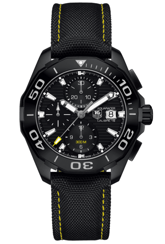 Tag Heuer Aquaracer Chronograph PVD Black Dial Black Nylon Strap Watch for Men - CAY218A.FC6361