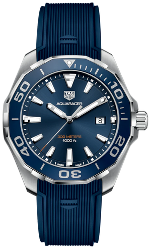 Tag Heuer Aquaracer Quartz 43mm Blue Dial Blue Rubber Strap Watch for Men -  WAY101C.FC6153