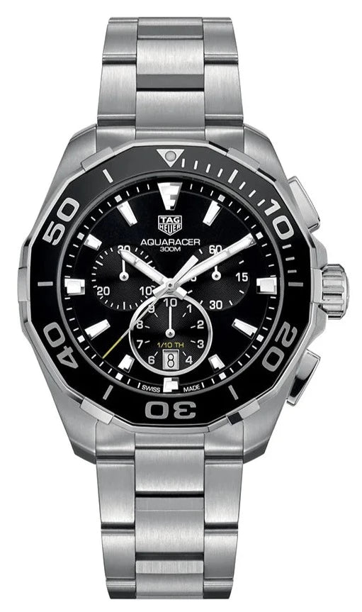 Tag Heuer Aquaracer Quartz Chronograph Black Dial Silver Steel Strap Watch for Men - CAY111A.BA0927