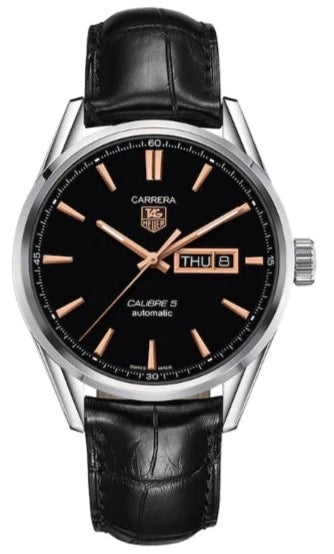  Tag Heuer Carrera Calibre 5 Automatic 41mm Black Dial Black Leather Strap Watch for Men - WAR201C.FC6266 by Tag Heuer sold by Watch Connection
