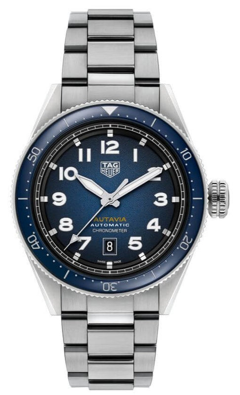  Tag Heuer Autavia Automatic 42mm Blue Dial Silver Steel Strap Watch for Men - WBE5116.EB0173 by Tag Heuer sold by Watch Connection
