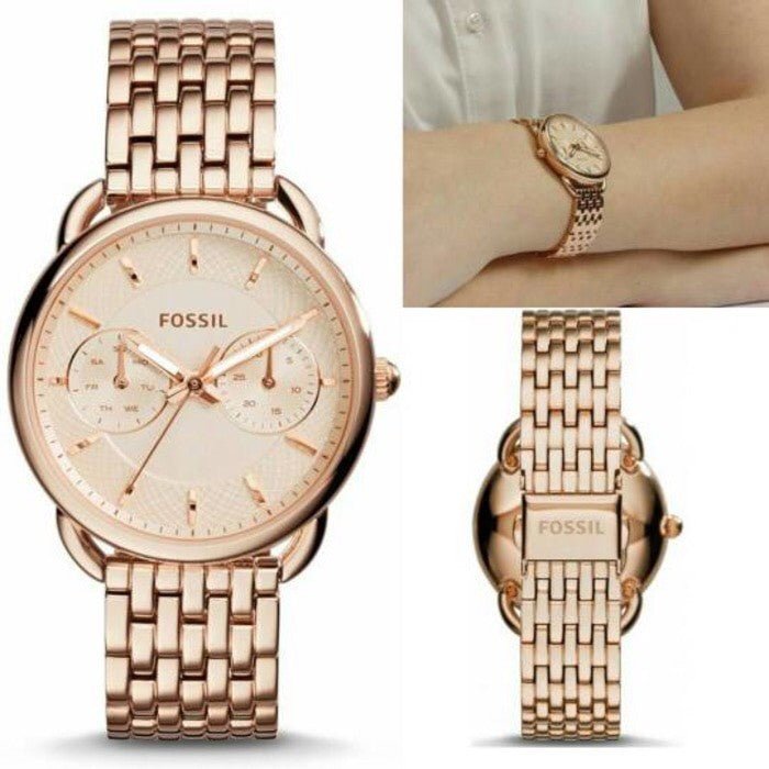 Fossil Tailor Rose Gold Dial Rose Gold Stainless Steel Strap Watch for Women - ES3713