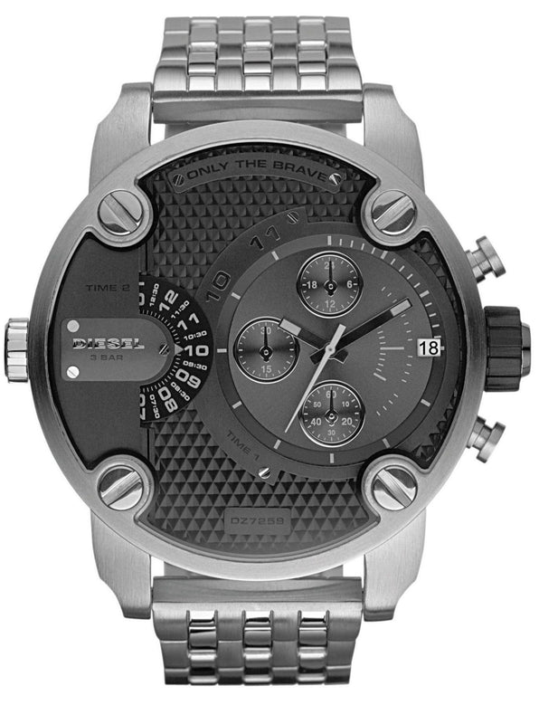 Diesel Little Daddy Chronograph Black Dial Silver Steel Strap 