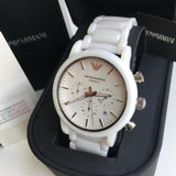 Emporio Armani Luigi Chronograph Ceramic White Dial White Ceramic Strap Watch For Men - AR1499