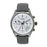 Hugo Boss Grand Prix White Dial Grey Leather Strap Watch for Men - 1513633