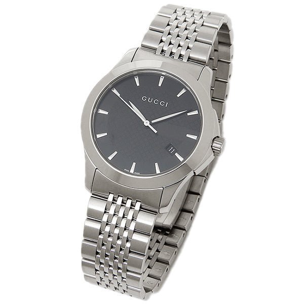 Gucci G Timeless Black Dial Silver Steel Strap Watch For Men - YA126402