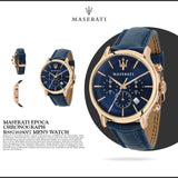 Maserati Epoca Blue Dial Leather Blue Strap Watch For Men - R8871618007