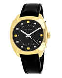 Gucci GG2570 Black Dial Black Leather Strap Watch For Men - YA142310