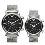 Emporio Armani Luigi Black Dial Silver Mesh Bracelet Watch For Men - AR8032