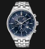 Citizen Eco Drive Chronograph Blue Dial Silver Steel Strap Watch For Men - AT2140-55L