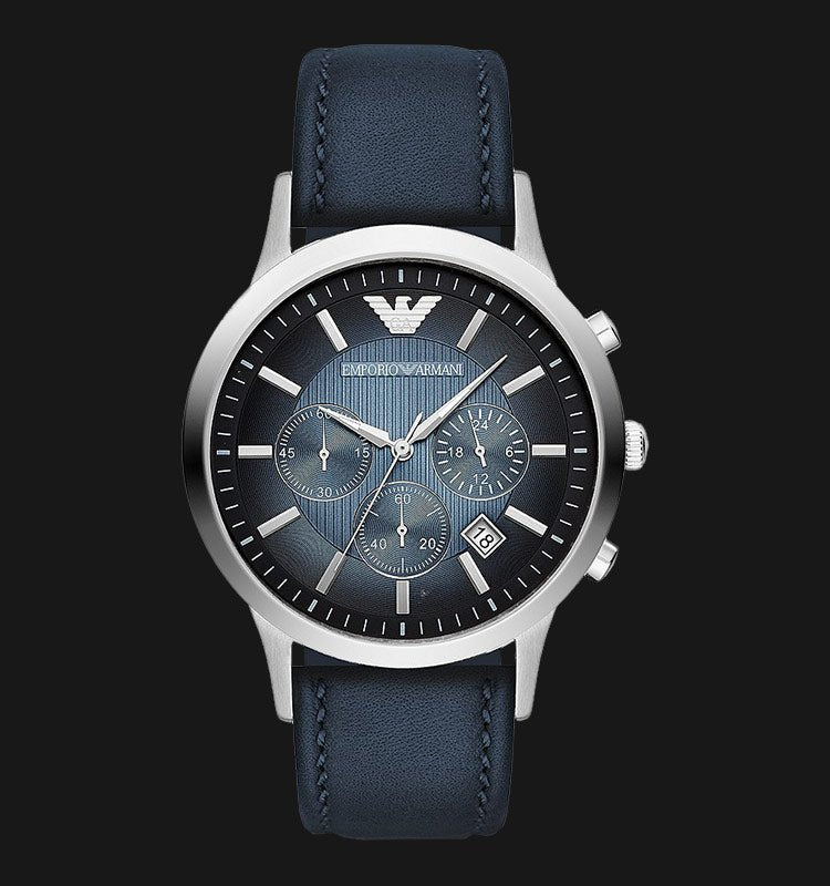 Emporio Armani Classic Blue Leather Watch Men Dial For Blue Strap Chronograph
