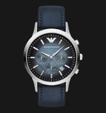 Emporio Armani Classic Chronograph Blue Dial Blue Leather Strap Watch For Men - AR2473