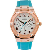 Guess Jet Setter White Dial Turquoise Silicone Strap Watch For Women - W0564L3