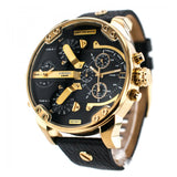 Diesel Mr Daddy Black & Gold Dial Black Leather Strap Watch For Men - DZ7371