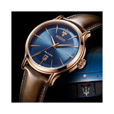 Maserati Epoca Blue Dial Brown Leather Strap Watch For Men - R8851118001