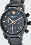 Emporio Armani Luigi Ceramic Chronograph Black Dial Black Strap Watch For Men - AR1509