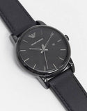 Emporio Armani Classic Black Dial Black Leather Strap Watch For Men - AR1732