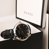Gucci G Timeless Automatic Black Dial Black Leather Strap Watch For Women - YA126469