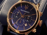 Maserati Epoca Blue Dial Leather Blue Strap Watch For Men - R8871618007