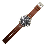 Diesel SBA Dual Time Black Dial Brown Leather Strap Watch For Men - DZ7264