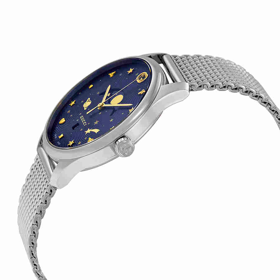 Gucci G-Timeless Motifs Moon Phase Blue Dial Silver Mesh Bracelet Watch For Men - YA126328