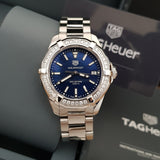 Tag Heuer Aquaracer Quartz 35mm Diamond Blue Dial Silver Steel Strap Watch for Women - WAY131N.BA0748